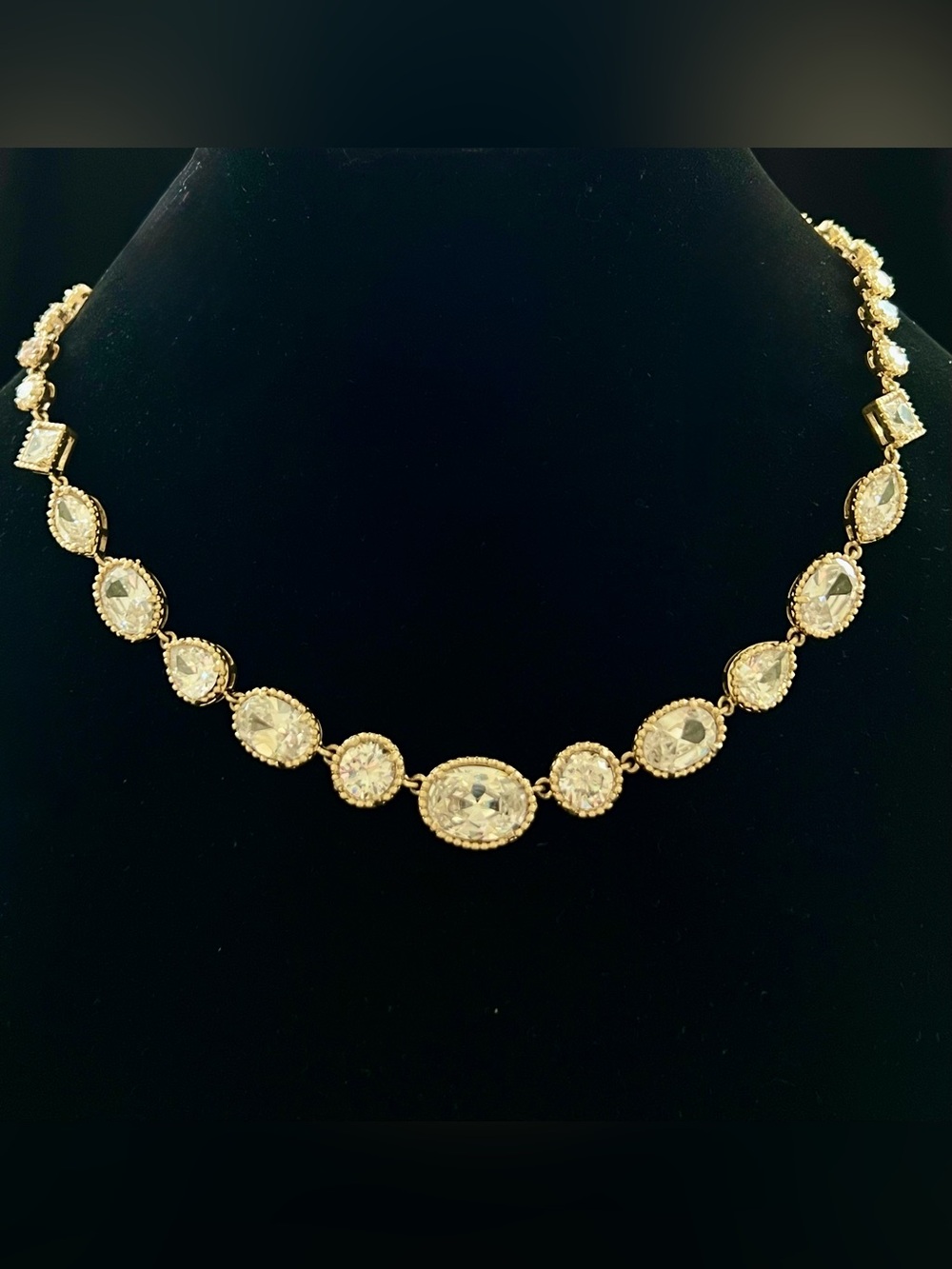 St. Thomas Gold Faceted Crystal Statement Necklace, NWOT